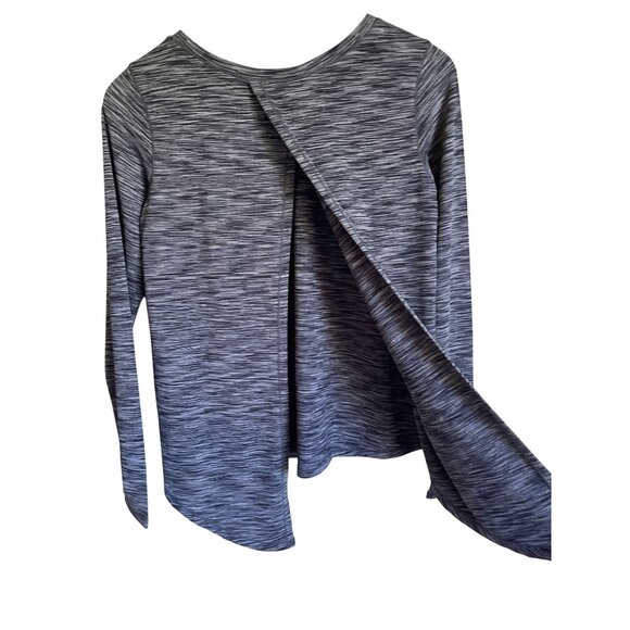 New! ZYIA Spacedye Gray Charcoal Long Sleeve Split Back T-Shirt - Picture 2 of 7
